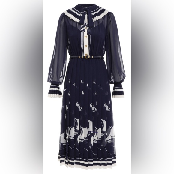 Zimmermann Navy Blue Sailboat Print Dress - Picture 1 of 10